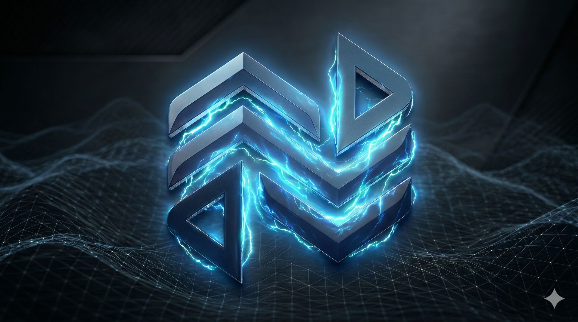 NexLayer logo, a layered blue emblem charged with electric light